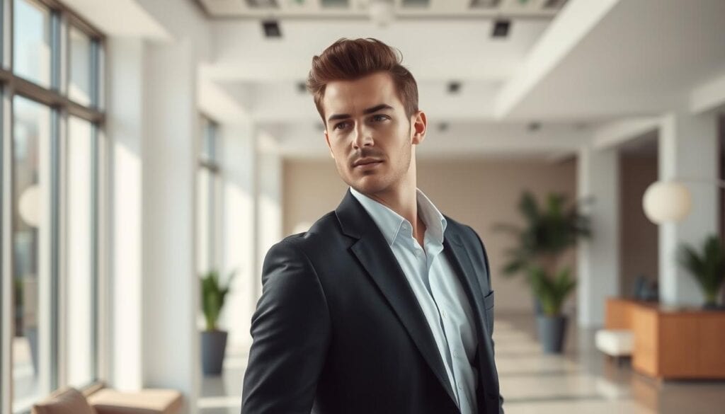 Mittellange Männerfrisuren im Büro