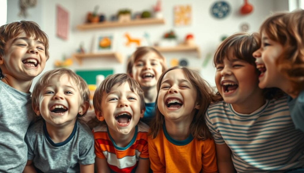 Kinder lachen bei Flachwitzen