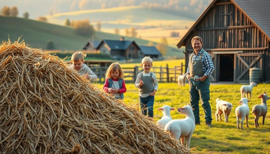 Kinder lernen auf dem Bauernhof