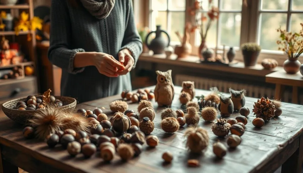 Kastanientiere basteln Herbstdekoration
