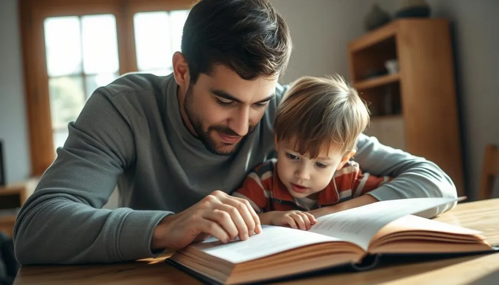 Vater und Kind beim Lernen