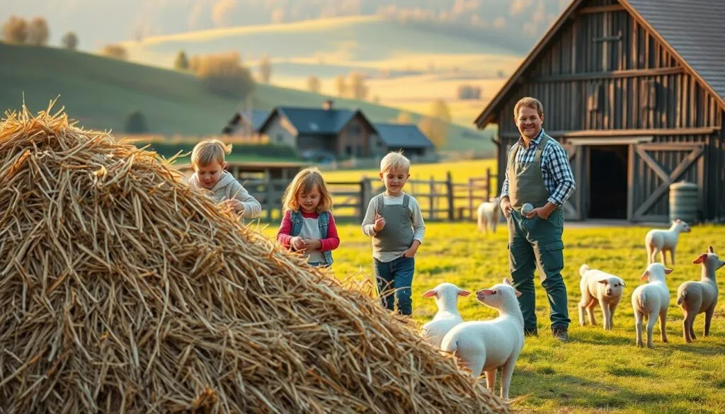 Kinder lernen auf dem Bauernhof